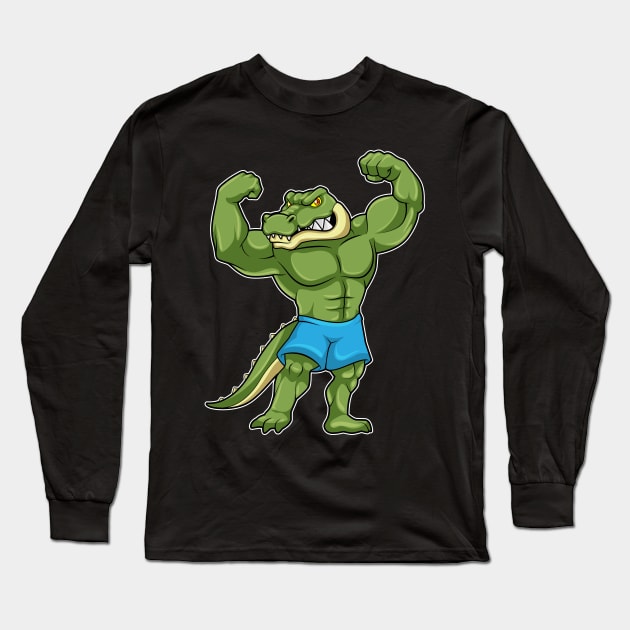 Crocodile as Bodybuilder extreme Long Sleeve T-Shirt by Markus Schnabel